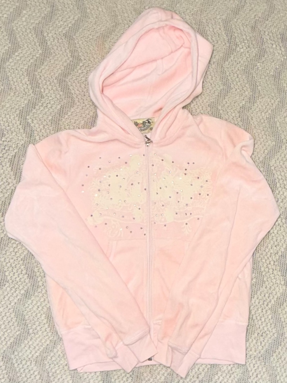 Vintage Juicy Couture Velour Rhinestone Crown Zip Up Hoodie Pastel Pink M